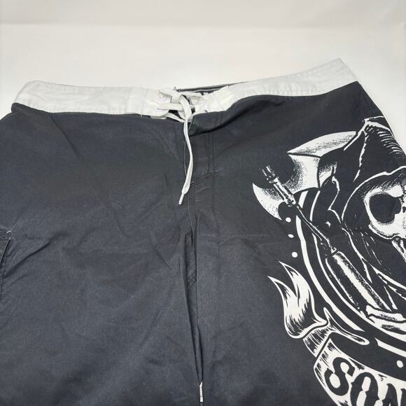 Sons of Anarchy Mens Sz36 Black White Drawstring Board Swim Trunks - Picture 3 of 6
